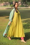 Buy_Rajiramniq_Green Kurta Tissue Chanderi Pant  Dupatta Set _at_Aza_Fashions