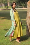 Rajiramniq_Green Kurta Tissue Chanderi Pant  Dupatta Set _Online_at_Aza_Fashions