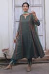 Rajiramniq_Blue Kurta Tissue Chanderi Pant  Dupatta Set _Online_at_Aza_Fashions