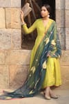 Shop_Rajiramniq_Green Kurta Handwoven Tissue Chanderi Pant Silk Dupatta Anarkali Set _at_Aza_Fashions