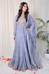 Buy_Nazar by Indu_Grey Cotton Embroidered Anarkali With Dupatta _at_Aza_Fashions