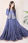 Buy_Nazar By Indu_Blue Cotton Printed Anarkali With Jacket  _at_Aza_Fashions