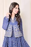 Shop_Nazar By Indu_Blue Cotton Printed Anarkali With Jacket  _at_Aza_Fashions