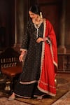 Ruh Clothing_Black Chanderi Chikankari Kurta Gharara Set _Online_at_Aza_Fashions