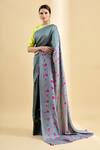 Injiri_Grey Cotton Silk Bandhani Saree_Online_at_Aza_Fashions