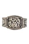Shop_Noor_Silver Plated Cut Work Oxidized Floral Carved Bangle Single Pc_at_Aza_Fashions