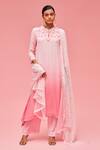 Buy_Nachiket Barve_Pink Kurta Floral Embroidered Anarkali Set_at_Aza_Fashions