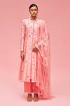 Nachiket Barve_Peach Kurta Floral Embroidered Anarkali Set_Online_at_Aza_Fashions