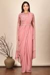 Buy_Khwaab by Sanjana Lakhani_Peach Imported Georgette Pre-draped Saree With Embroidered Cape_Online_at_Aza_Fashions
