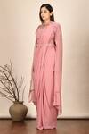 Shop_Khwaab by Sanjana Lakhani_Peach Imported Georgette Pre-draped Saree With Embroidered Cape_Online_at_Aza_Fashions