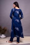 Shop_Tashee_Blue Cotton Floral Block Prints V Neck Gathered Kurta And Pant Set_at_Aza_Fashions