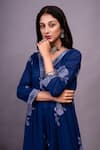Shop_Tashee_Blue Cotton Floral Block Prints V Neck Gathered Kurta And Pant Set_Online_at_Aza_Fashions