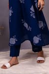 Tashee_Blue Cotton Floral Block Prints V Neck Gathered Kurta And Pant Set_at_Aza_Fashions