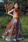 Shop_Nitya Bajaj_Brown Embroidered Lehenga Set For Girls_at_Aza_Fashions