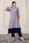 NAAZ BY NOOR_Beige Light Woolen Printed Round Straight Kurta And Pant Set _Online_at_Aza_Fashions