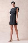 Shop_Thetaa_Black Rayon Solid Round Ruffle Sleeve Short Dress _Online_at_Aza_Fashions