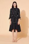 Meadow Black Dress Swiss Dot Inner Voile Asymmetric Embroidered Shirt at Aza Fashions Meadow_Black Dress Swiss Dot Inner Voile Asymmetric Embroidered Shirt _at_Aza_Fashions