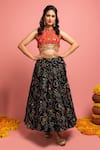 Nitara Dhanraj Label_Black Raw Silk Embroidered Thread Work Halter Neck Mirror Lehenga And Choli Set _Online_at_Aza_Fashions