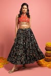 Buy_Nitara Dhanraj Label_Black Raw Silk Embroidered Thread Work Halter Neck Mirror Lehenga And Choli Set _Online_at_Aza_Fashions