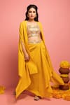 Shop_Nitara Dhanraj Label_Yellow Raw Silk Embroidered Mirror Work Sweetheart Neck Cape Lehenga Set _at_Aza_Fashions