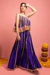 Shop_Nitara Dhanraj Label_Purple Raw Silk Embroidered Mirror Work Round Tent Top And Sharara Set _at_Aza_Fashions