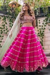 Buy_Nitara Dhanraj Label_Pink Raw Silk Embroidered Mirror Work Sweetheart Bridal Lehenga Set _at_Aza_Fashions
