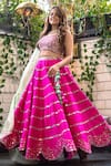 Nitara Dhanraj Label_Pink Raw Silk Embroidered Mirror Work Sweetheart Bridal Lehenga Set _Online_at_Aza_Fashions