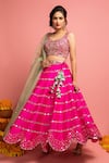 Buy_Nitara Dhanraj Label_Pink Raw Silk Embroidered Mirror Work Sweetheart Bridal Lehenga Set _Online_at_Aza_Fashions