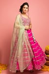 Shop_Nitara Dhanraj Label_Pink Raw Silk Embroidered Mirror Work Sweetheart Bridal Lehenga Set _Online_at_Aza_Fashions