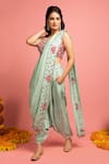 Buy_Nitara Dhanraj Label_Green Raw Silk Embroidered Mirror Work Pre-draped Saree With Blouse _at_Aza_Fashions