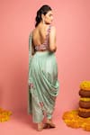 Shop_Nitara Dhanraj Label_Green Raw Silk Embroidered Mirror Work Pre-draped Saree With Blouse _at_Aza_Fashions