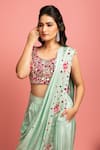 Buy_Nitara Dhanraj Label_Green Raw Silk Embroidered Mirror Work Pre-draped Saree With Blouse _Online_at_Aza_Fashions