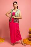 Buy_Nitara Dhanraj Label_Pink Raw Silk Jacket Draped Skirt Set_at_Aza_Fashions