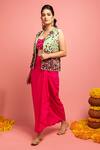 Nitara Dhanraj Label_Pink Raw Silk Jacket Draped Skirt Set_Online_at_Aza_Fashions