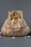 Buy_Eena_Gold Embroidery, Beads Embellished Potli Bag _at_Aza_Fashions
