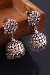 Noor_Silver Plated Stones Studded Jhumkas_Online_at_Aza_Fashions