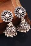 Noor_Silver Plated Pearls Drop Jhumkas_Online_at_Aza_Fashions
