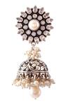 Shop_Noor_Silver Plated Pearls Drop Jhumkas_Online_at_Aza_Fashions
