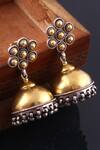 Noor_Gold Plated Oxidized Silver Jhumkas_Online_at_Aza_Fashions