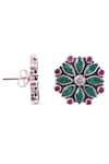 Noor_Green Stone Silver Studded Earrings _Online_at_Aza_Fashions