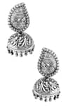 Shop_Noor_Silver Plated Oxidized Tear Drop Motif Jhumkas _at_Aza_Fashions