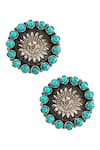 Buy_Noor_Silver Plated Turquoise Gemstone Oxidized Floral Carved Studs _at_Aza_Fashions