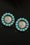 Noor_Silver Plated Turquoise Gemstone Oxidized Floral Carved Studs _Online_at_Aza_Fashions