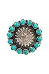 Buy_Noor_Silver Plated Turquoise Gemstone Oxidized Floral Carved Studs _Online_at_Aza_Fashions