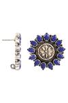 Shop_Noor_Silver Plated Lapis Stone Handcrafted Carved Studs _at_Aza_Fashions