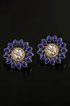 Noor_Silver Plated Lapis Stone Handcrafted Carved Studs _Online_at_Aza_Fashions