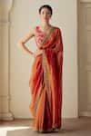 Buy_Mimamsaa_Orange Saree Tissue Silk Woven Floral V Neck Neeksha With Blouse  _at_Aza_Fashions