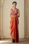 Mimamsaa_Orange Saree Tissue Silk Woven Floral V Neck Neeksha With Blouse  _Online_at_Aza_Fashions