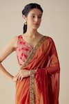 Buy_Mimamsaa_Orange Saree Tissue Silk Woven Floral V Neck Neeksha With Blouse  _Online_at_Aza_Fashions