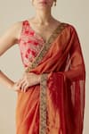 Shop_Mimamsaa_Orange Saree Tissue Silk Woven Floral V Neck Neeksha With Blouse  _Online_at_Aza_Fashions